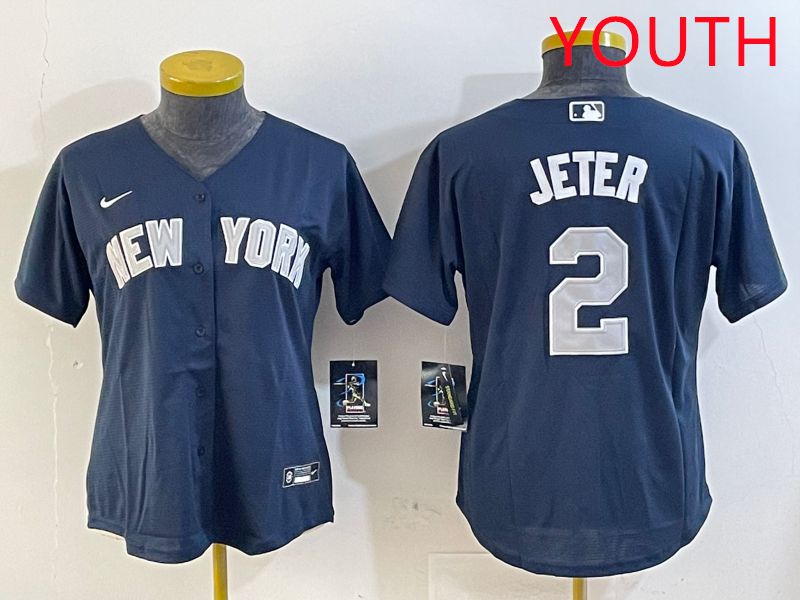 Youth New York Yankees #2 Jeter Blue Game 2025 Nike MLB Jersey style 1->youth mlb jersey->Youth Jersey